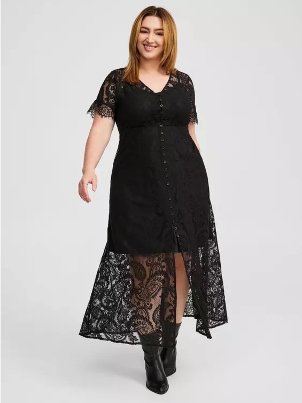 Torrid Black Lace Button Front Maxi Dress